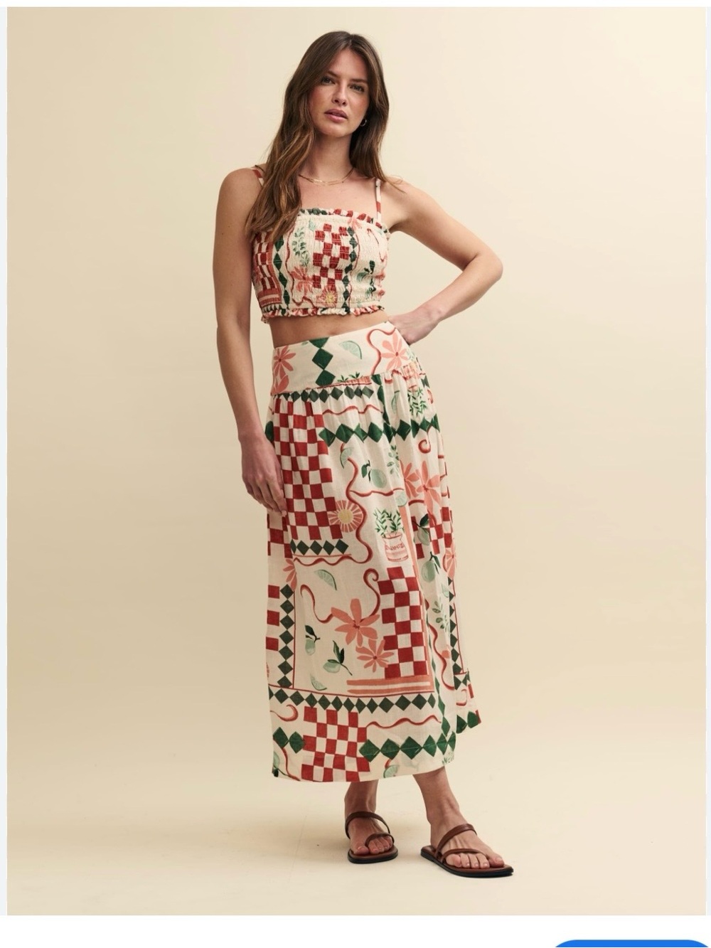 NWT Nobody‘s child Floral Patchwork Midi Skirt in Peach and Green size 6